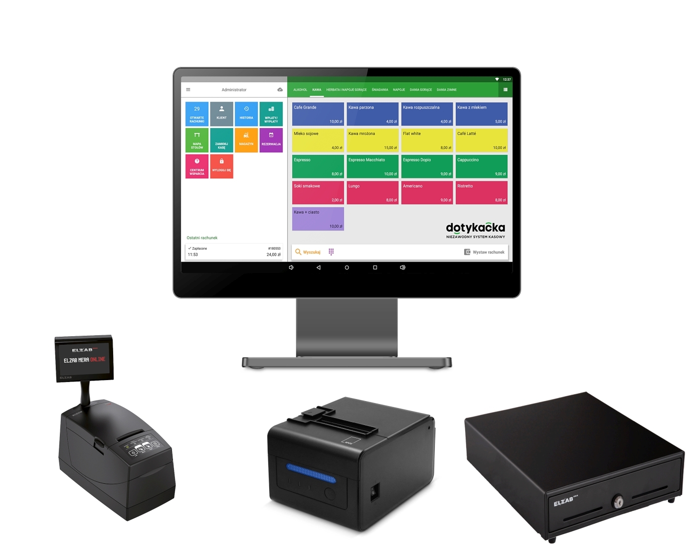 Dotykacka Kompletna z drukarką fiskalną Elzab Mera Online