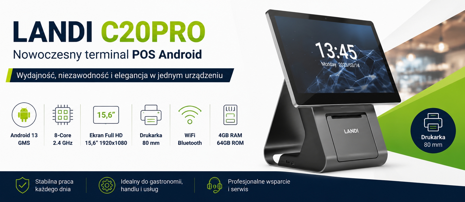 Terminal POS Landi C20Pro z drukarką 80 mm
