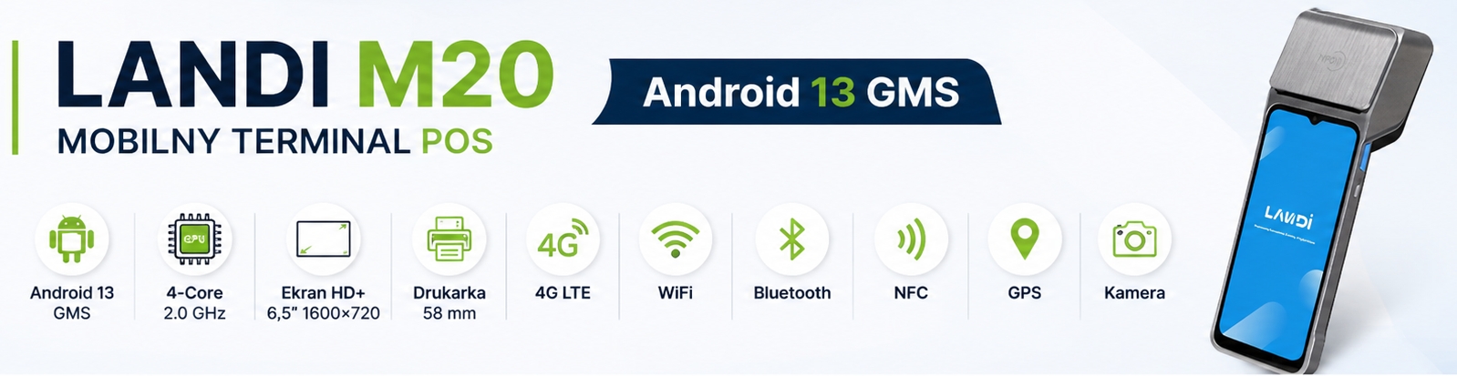 Landi M20 z 4G WiFi Bluetooth NFC GPS