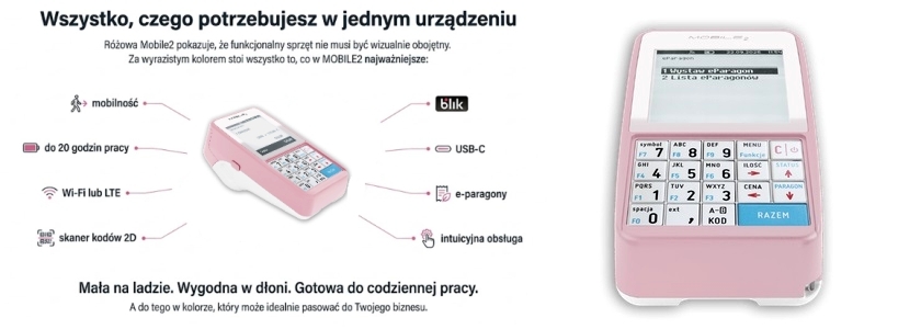 Różowa kasa fiskalna Posnet Mobile2 Kraków Promokas