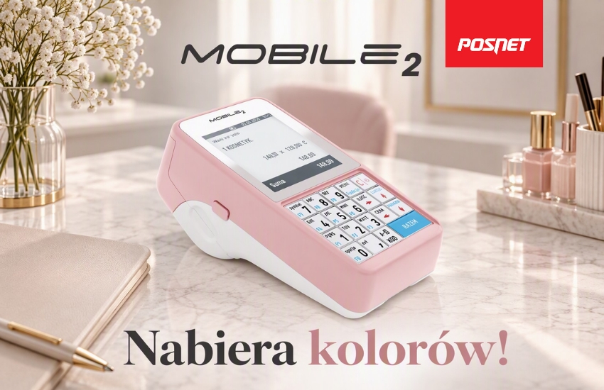 Różowa kasa fiskalna Posnet Mobile2 Online nowość w Promokas